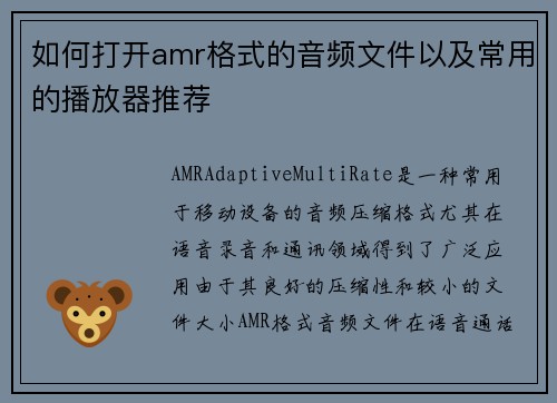 如何打开amr格式的音频文件以及常用的播放器推荐